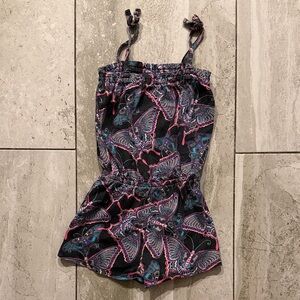 The Children's Place Black Romper with Pink & Teal Butterfly Print